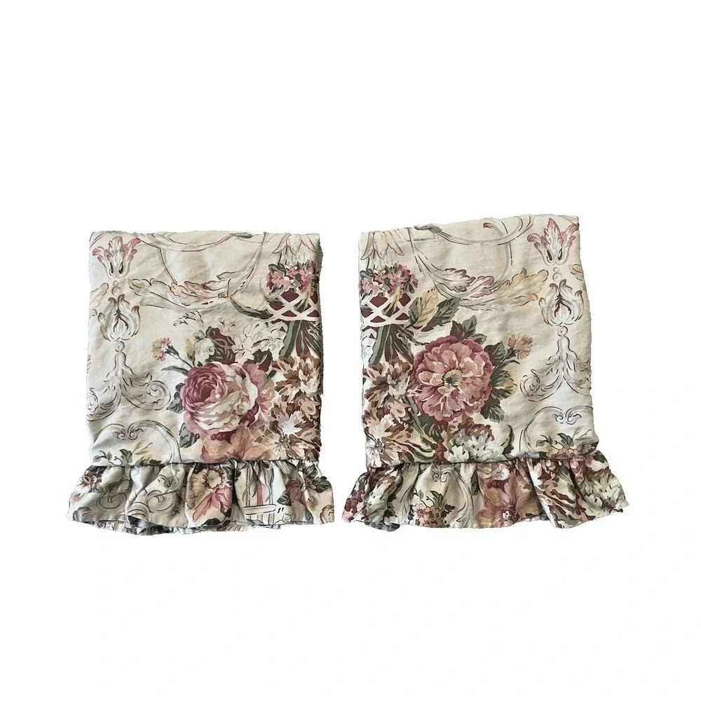 Vtg Ralph Lauren Guinevere Ruffled Pillow Shams Cotton Sateen Standard Set of 2